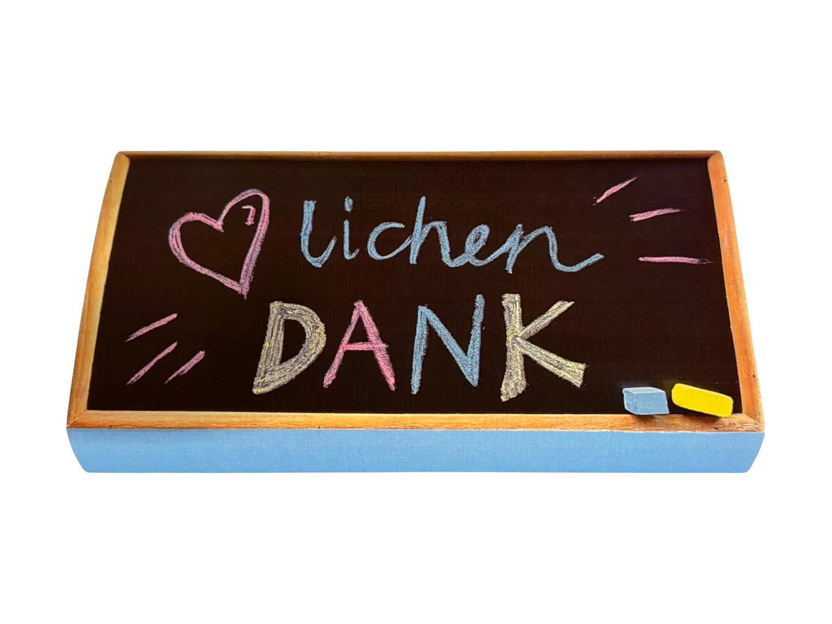Hellblaue Schokoladenhülle «Herzlichen Dank»
